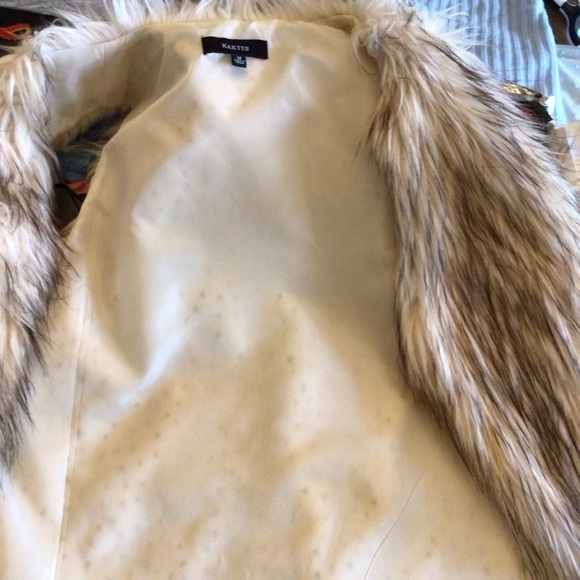 Kaktus Womens Cream/Brown Faux Fur Open Front Vest Size Medium - Picture 5 of 8